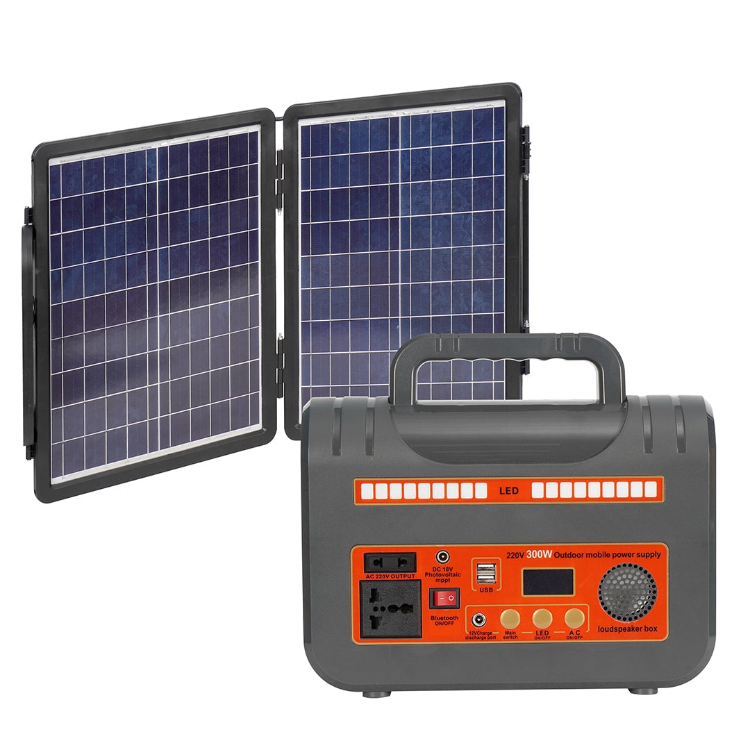 300W_Solar_Portable_Storage_Mobile_Outdoor_Power_12.8V_35A_448Wh_Gray_type_with_2pcs_Photovoltaic_panels