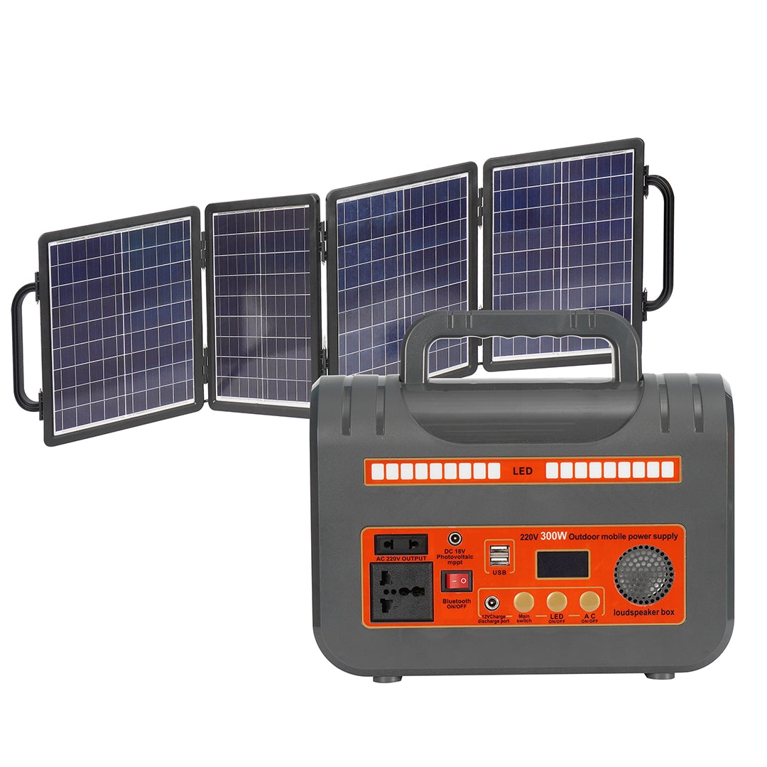 300W_Solar_Portable_Storage_Mobile_Outdoor_Power_12.8V_35A_448Wh_Gray_type_with_4pcs_Photovoltaic_panels