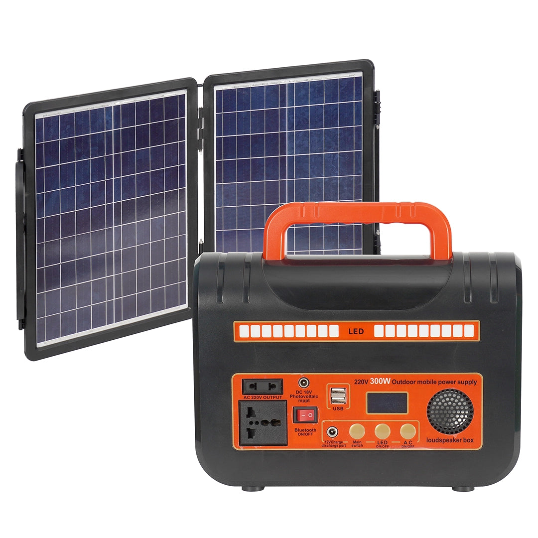 300W_Solar_Portable_Storage_Mobile_Outdoor_Power_12.8V_35A_448Wh_black_type_with_2pcs_Photovoltaic_panels