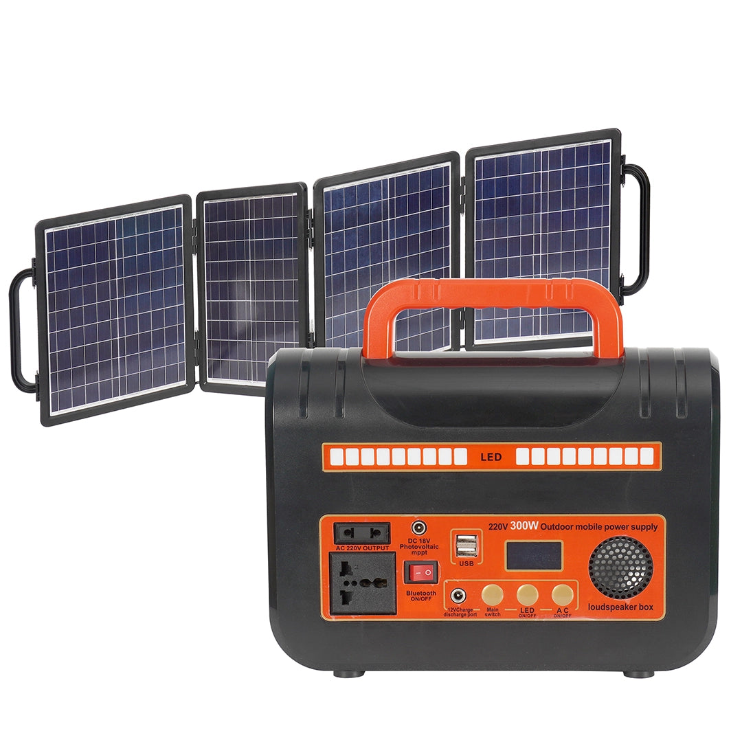 300W_Solar_Portable_Storage_Mobile_Outdoor_Power_12.8V_35A_448Wh_black_type_with_4pcs_Photovoltaic_panels