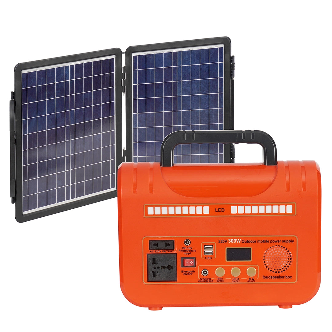 300W_Solar_Portable_Storage_Mobile_Outdoor_Power_12.8V_35A_448Wh_orange_type_with_2pcs_Photovoltaic_panels