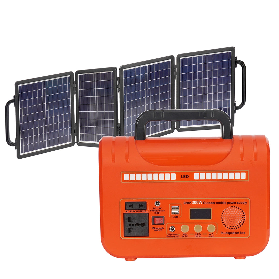 300W_Solar_Portable_Storage_Mobile_Outdoor_Power_12.8V_35A_448Wh_orange_type_with_4pcs_Photovoltaic_panels