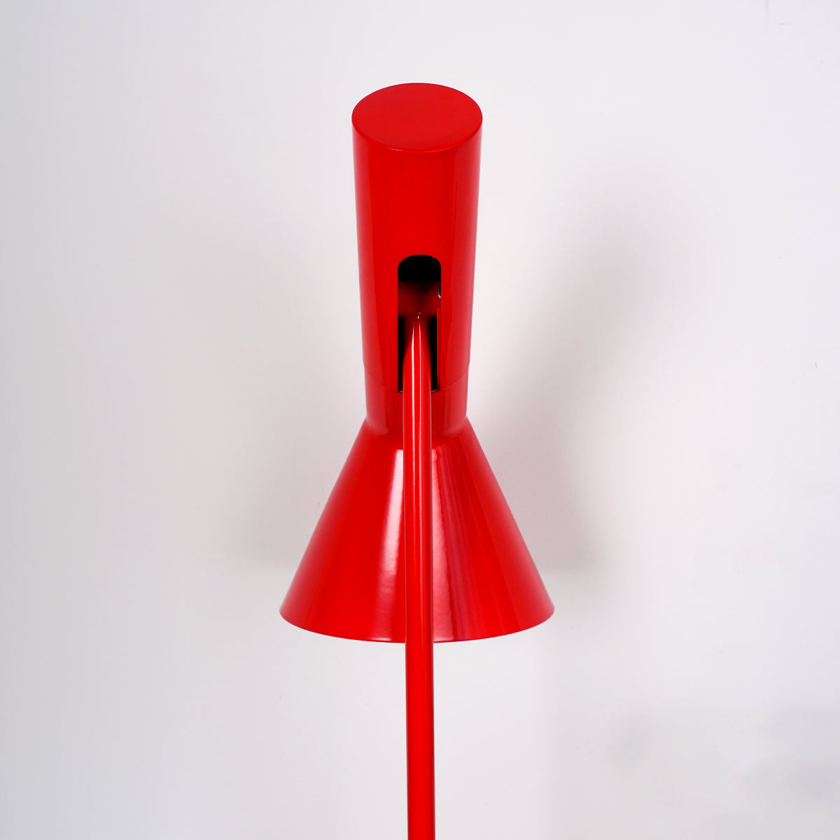 close up of red finish lampshade