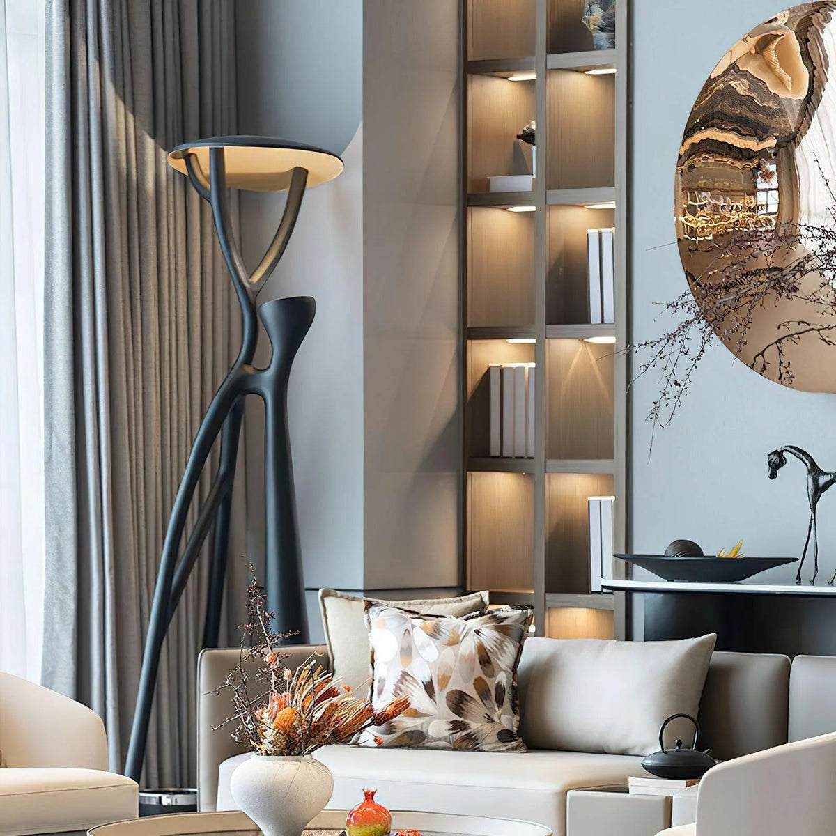 Stylish Black Floor Lamp: Sculptural branch design elevates home decor aesthetics.
