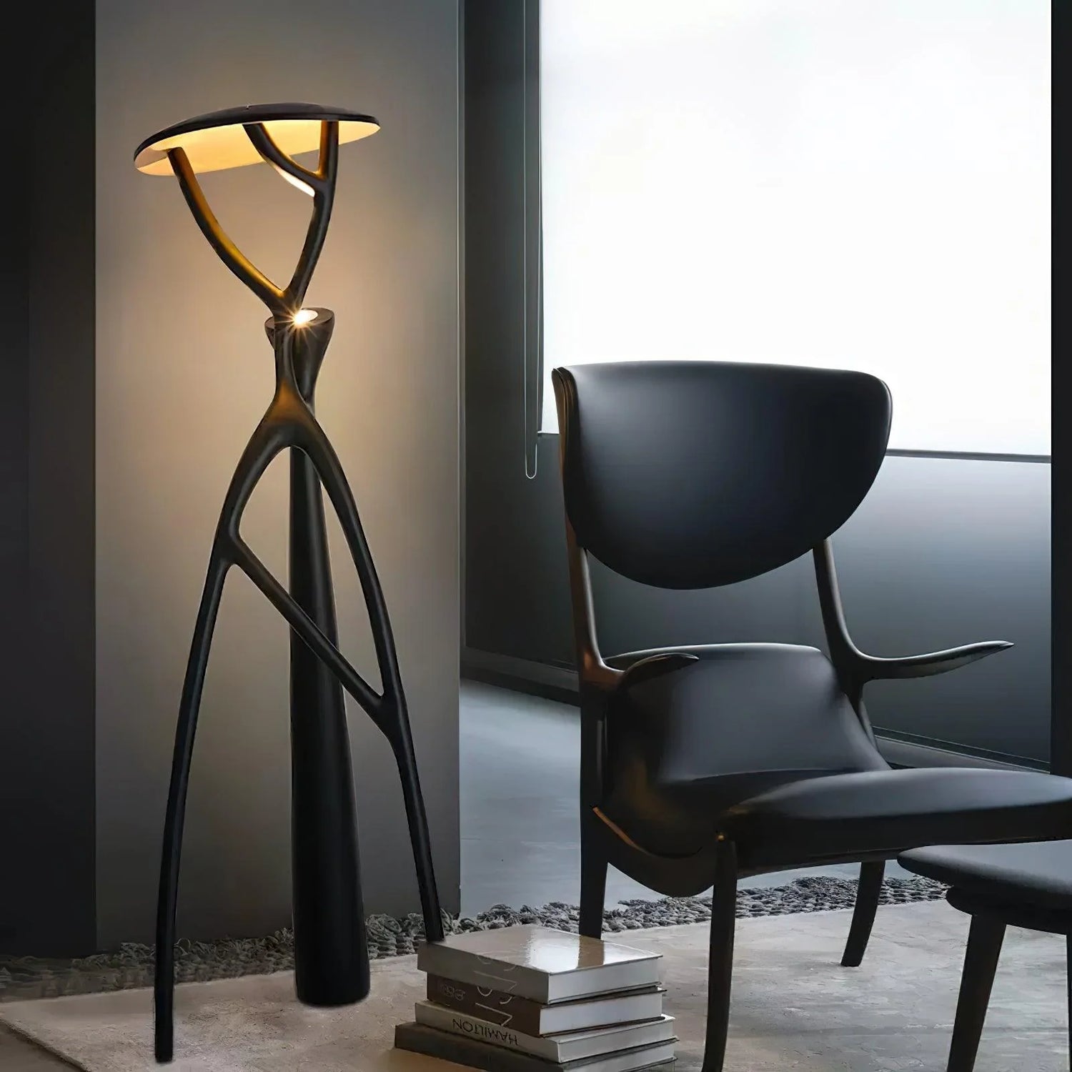 Stylish Black Floor Lamp with sculptural branch-like structure, perfect for contemporary home decor.