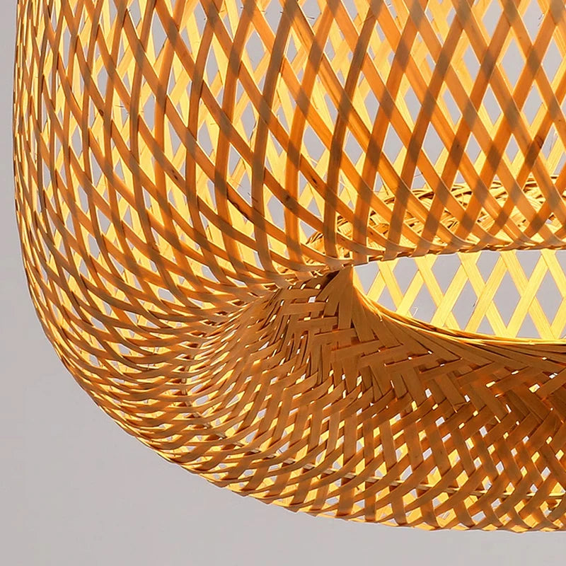 Close-up of the bamboo weaving details of Bamboo Basket Pendant.