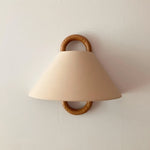A beech solid wood wall lamp with a beige lampshade, featuring a clean and modern design.
