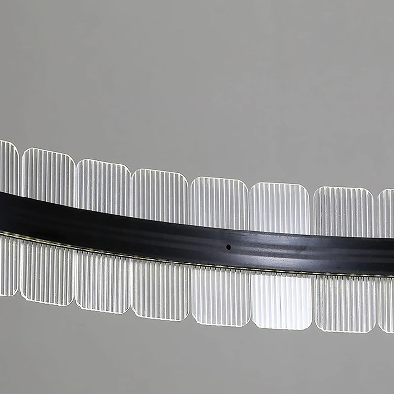 Close-up of the details of the Black Acrylic Chandelier.