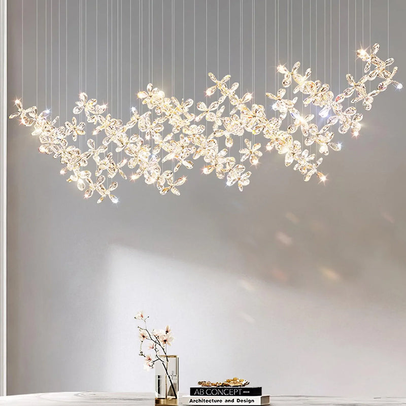 Cross star crystal chandelier sparkles in the sunlight