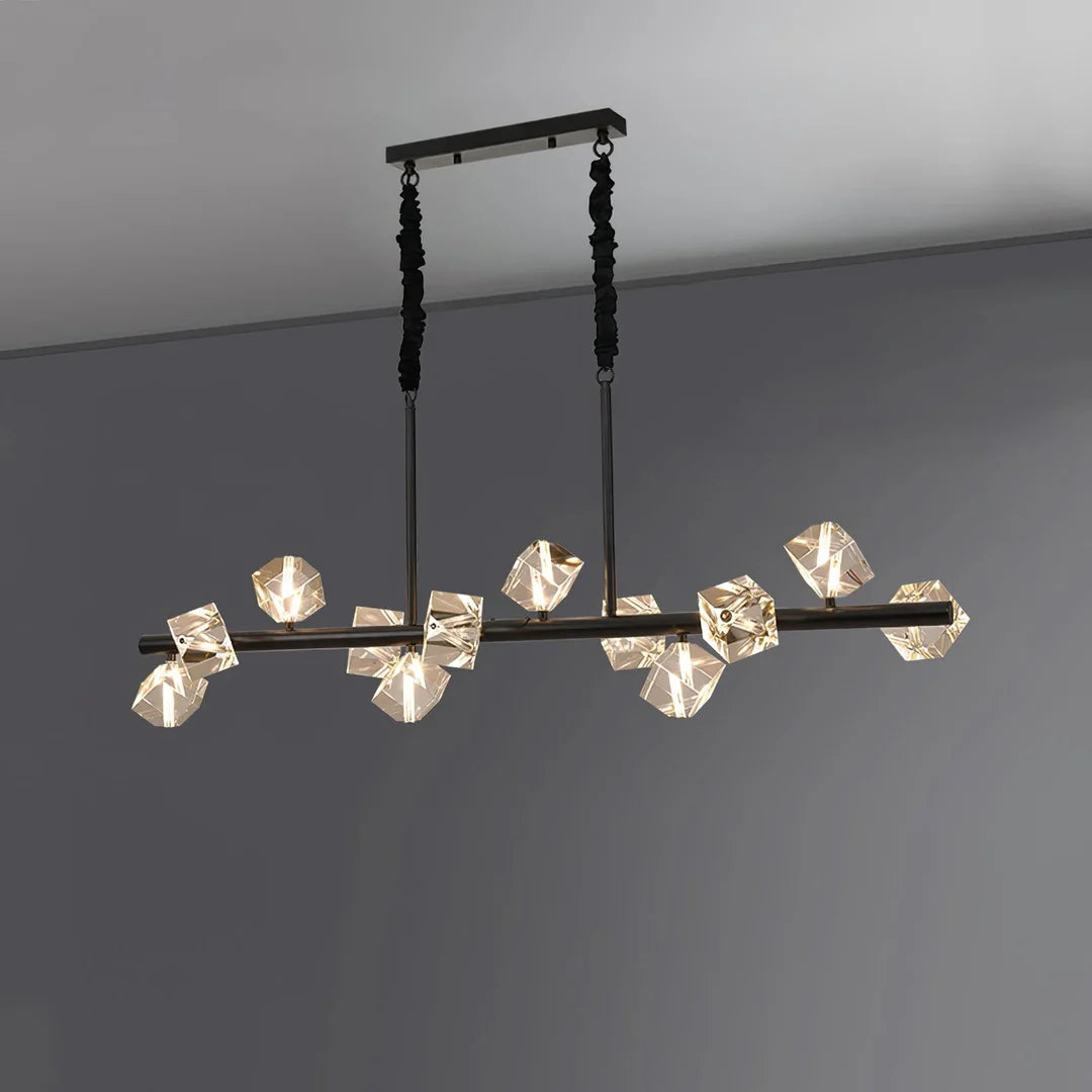 Front view of the 12-light black Polyhedron Crystal Chandelier.