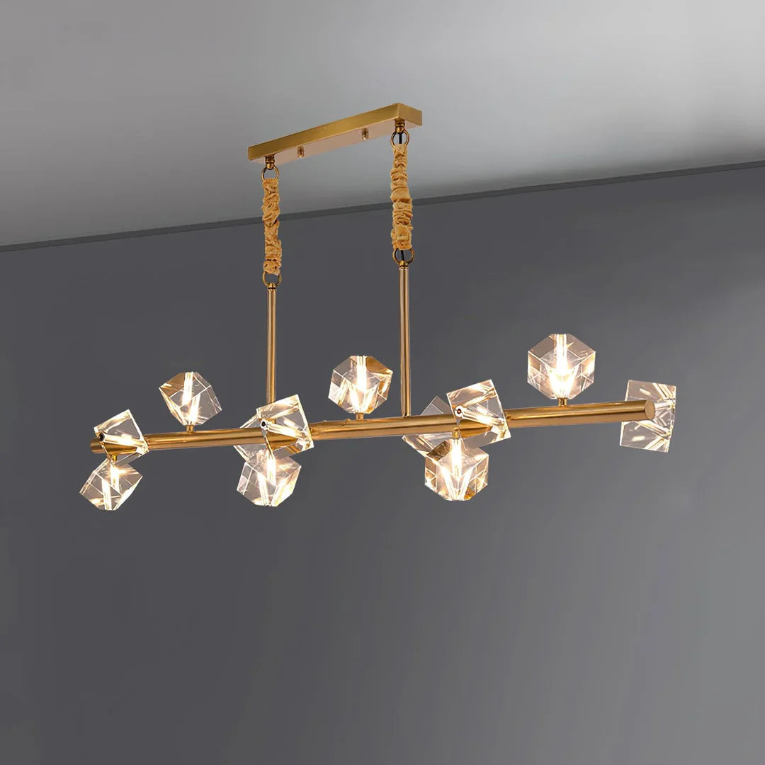 Front view of the 12-light gold Polyhedron Crystal Chandelier.