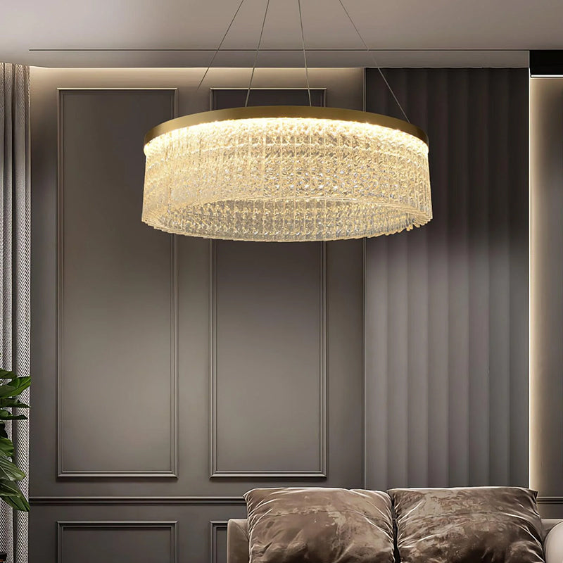 Elegant Crystal Chandelier is like an aerial work of art in the living room