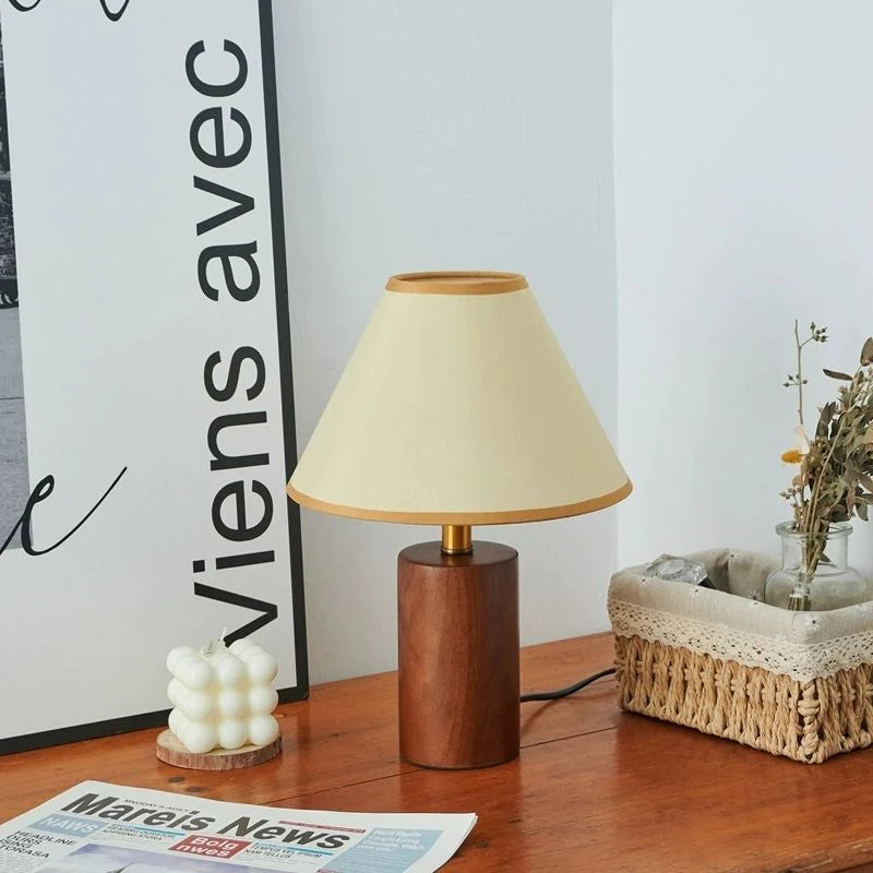A Wooden Table Lamp with Japanese style on the wooden table