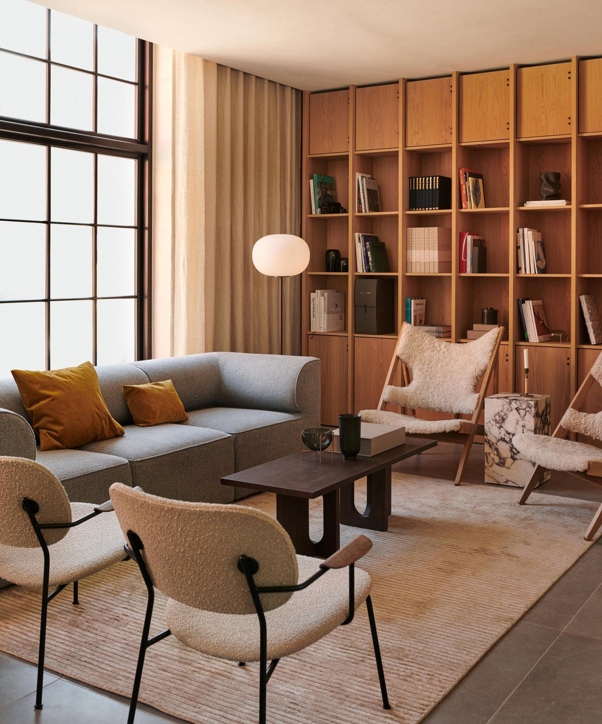 Jwda Glass Floor Lamp in the corner of the retro style living room