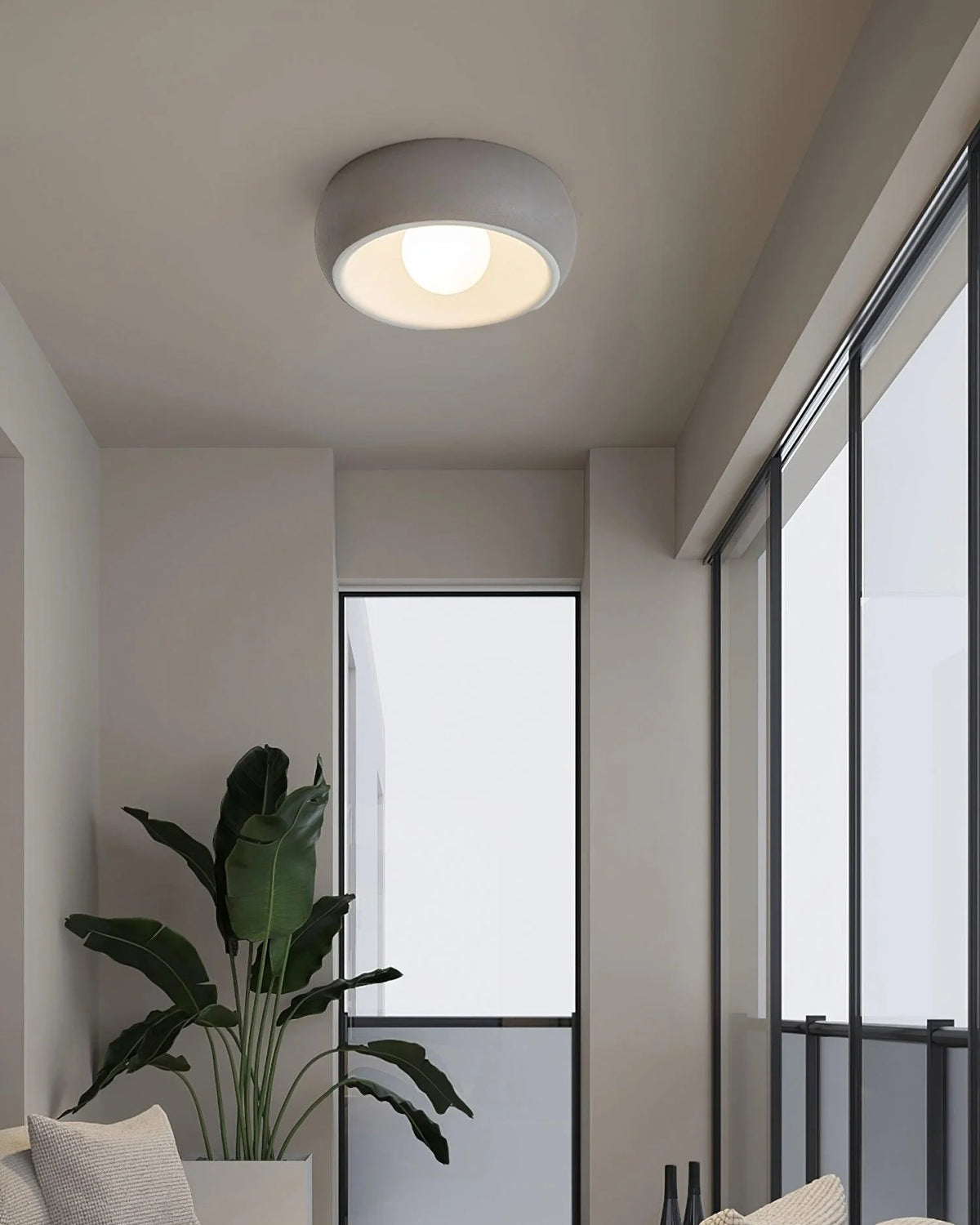 Ceiling Light made of carbon steel is installed on the balcony