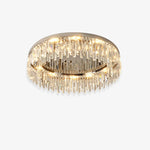 Front view of Light Luxury Crystal Ceiling Light on gray and white background.