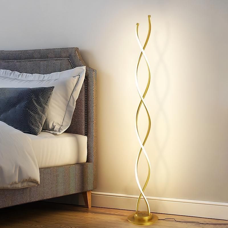 Warm golden glow from dimmable spiral lamp with silicone shade