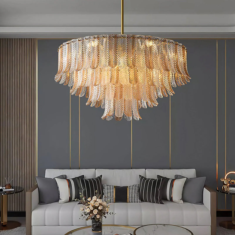 Gold leaf chandelier in the living room