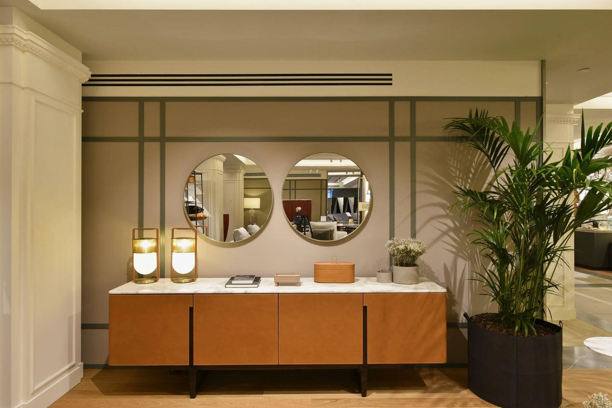 Stylish portable piece: combines glass shades, fits Nordic decor for ambient glow.