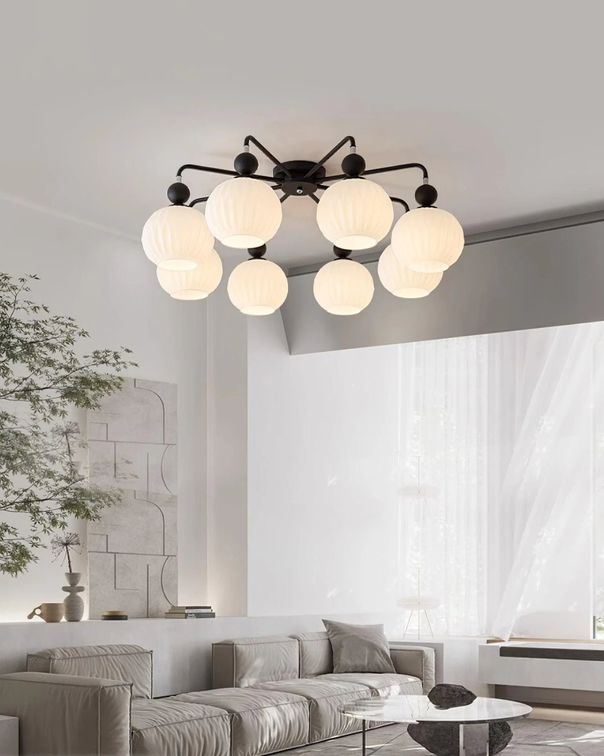 Black 8-head Renee Ceiling Light in light-toned living room