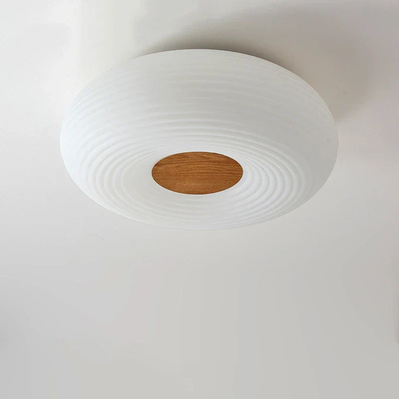 Lovely round light lights up space, matches room decor.