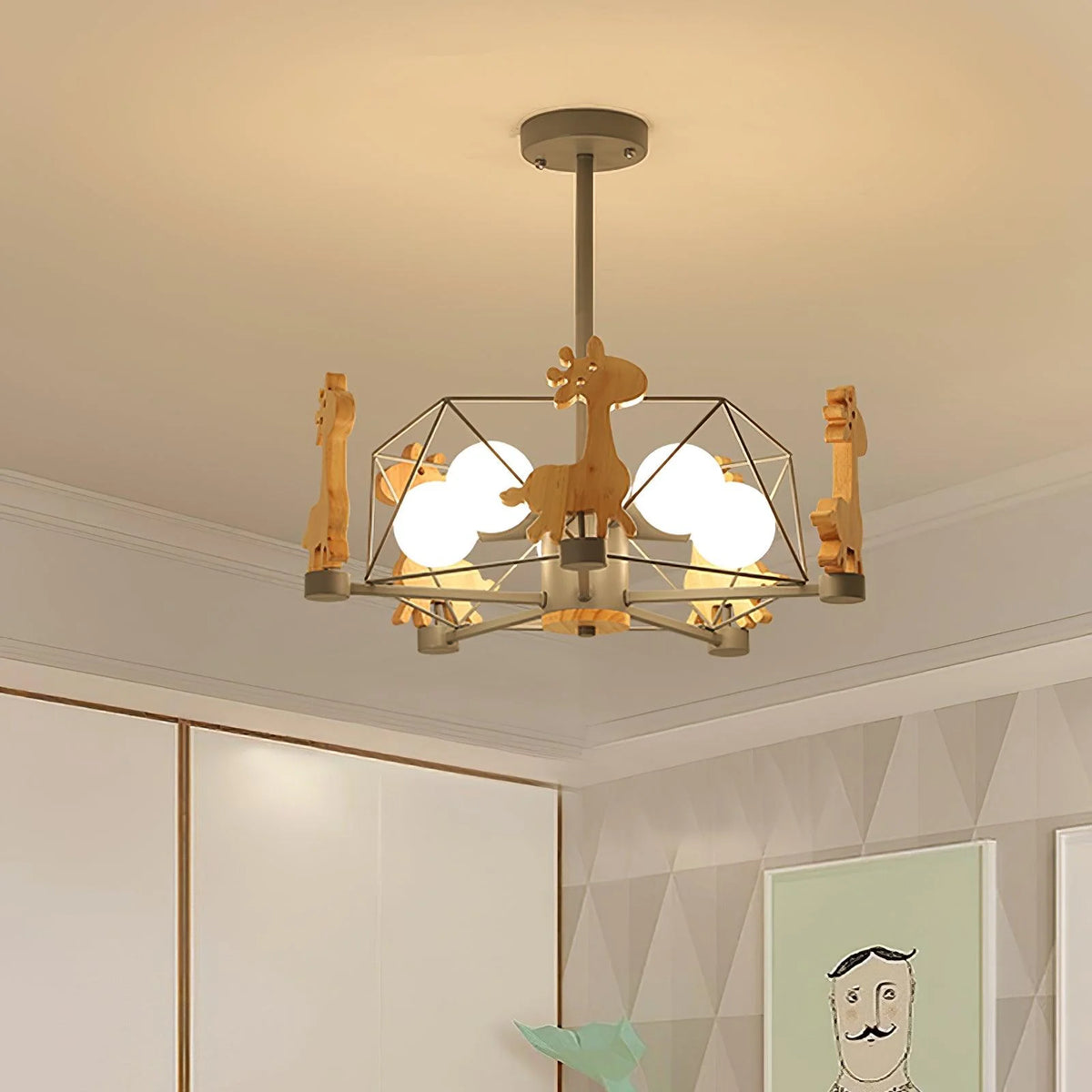 Delightful chandelier: carousel design brings whimsy to children’s living areas.