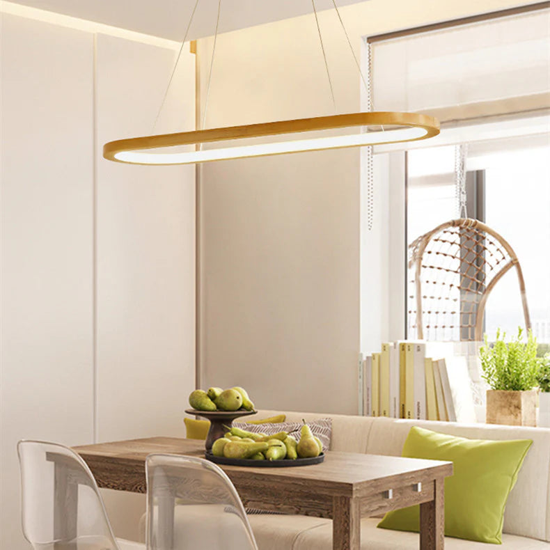Rubber Wood and Acrylic merge in this unique Wood Oval Led Pendant Light, making it a standout piece for modern decor.