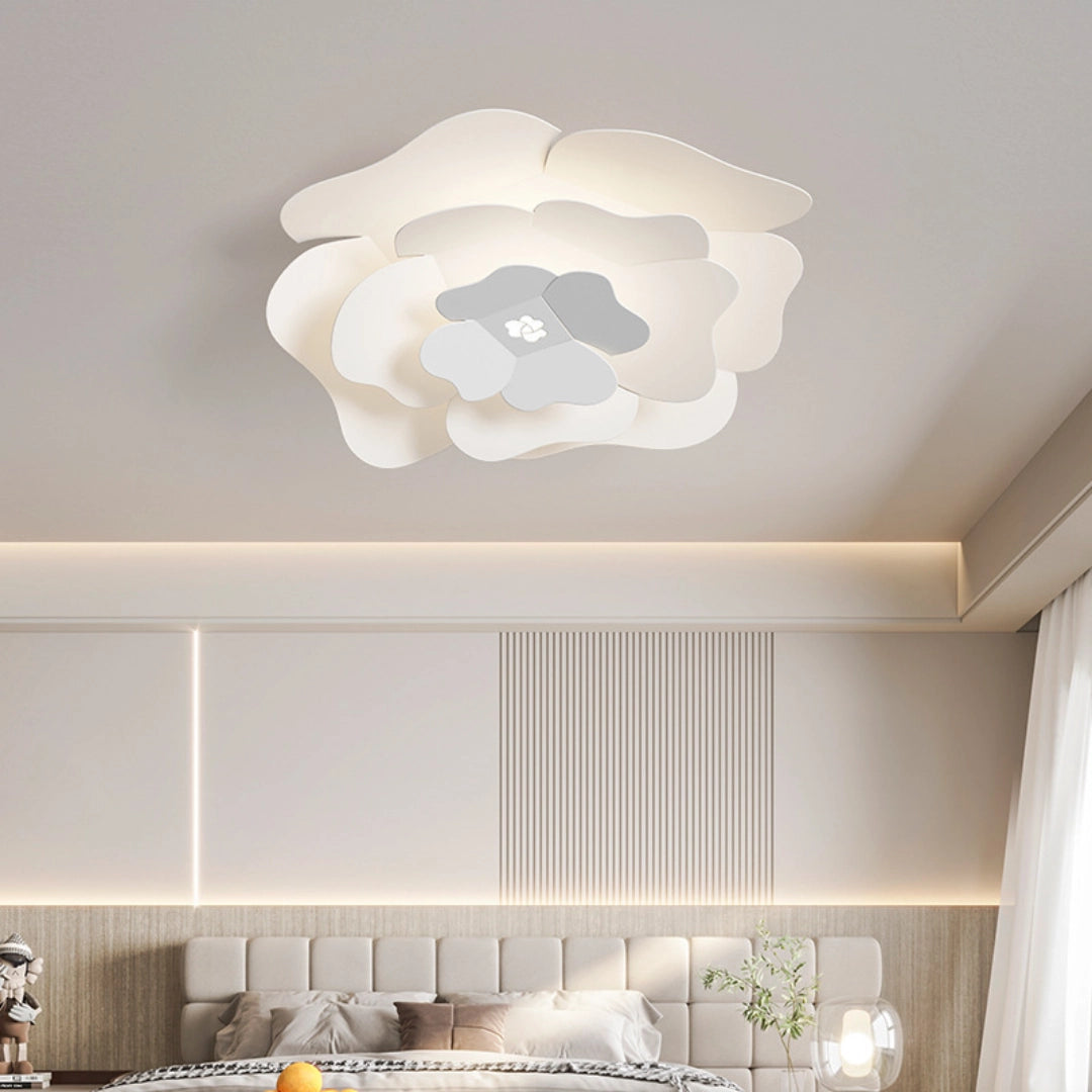 The_morning_sun_shines_on_the_Creative_Personality_Lotus_Ceiling_Lamp_in_the_bedroom
