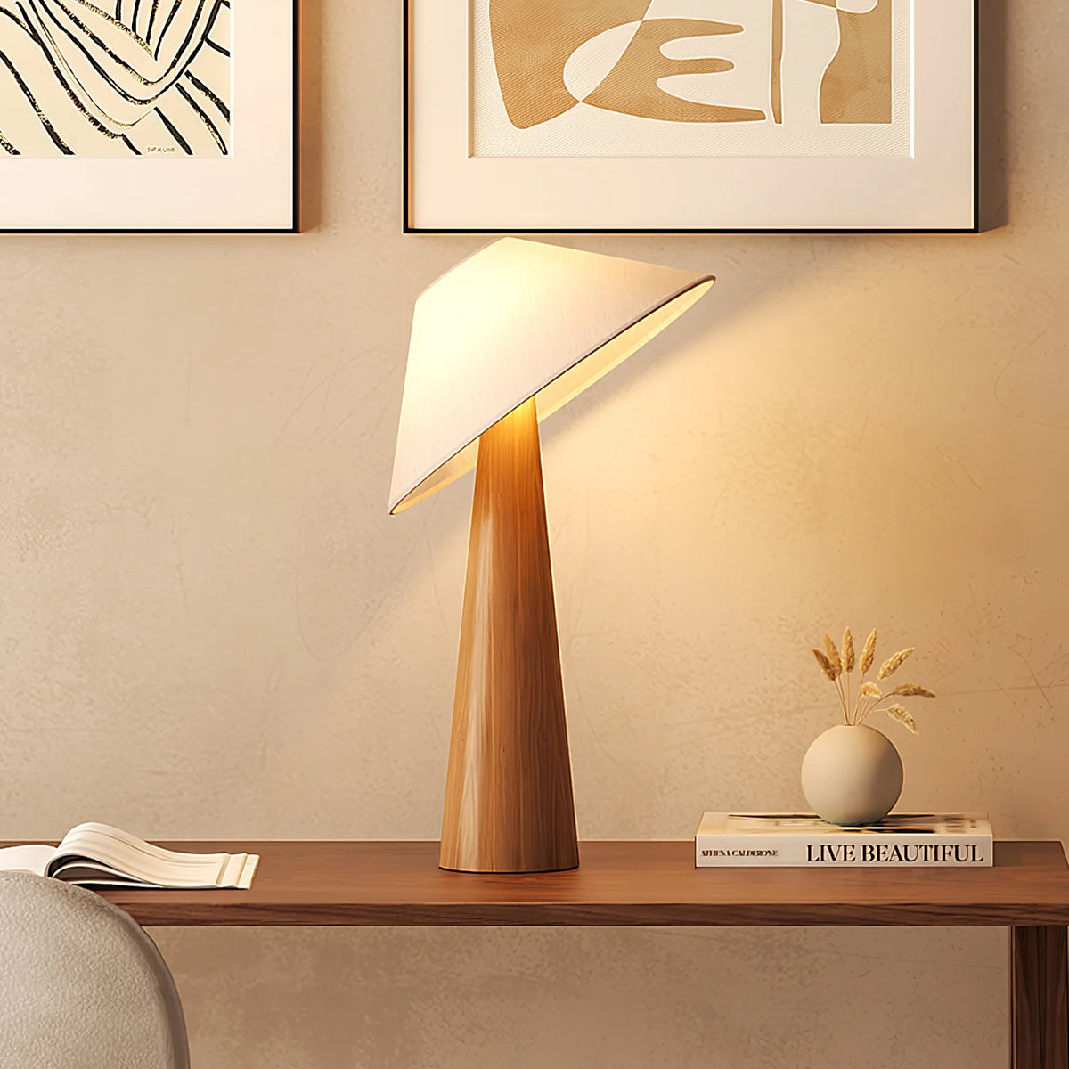 Tilt Hat Wooden Table Lamp 2
