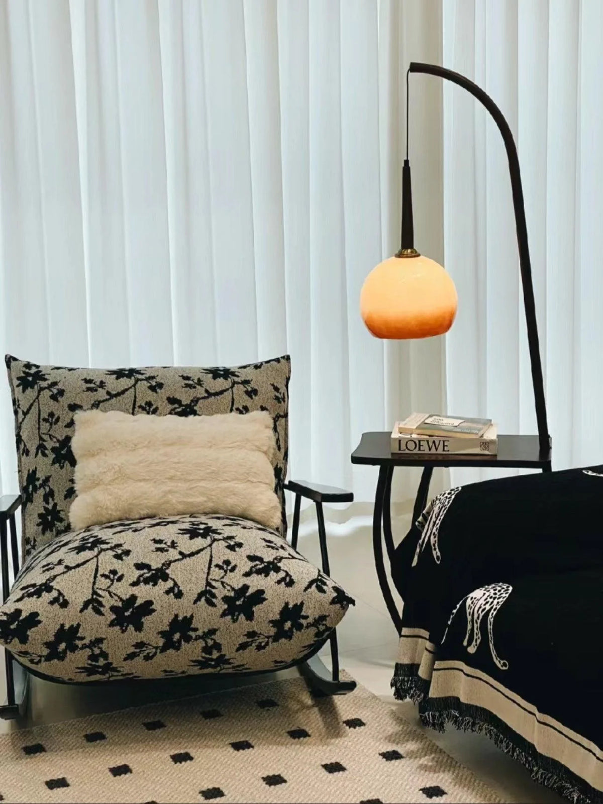 Versatile living room lamp: shelf floor lamp with unique grapefruit-shaped glass cover