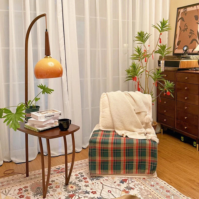 Stylish grapefruit shaped glass lampshade floor lamp with storage shelf