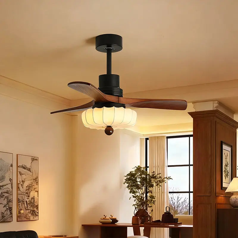 Ceiling fan lamp size & color matching guide for resort interior