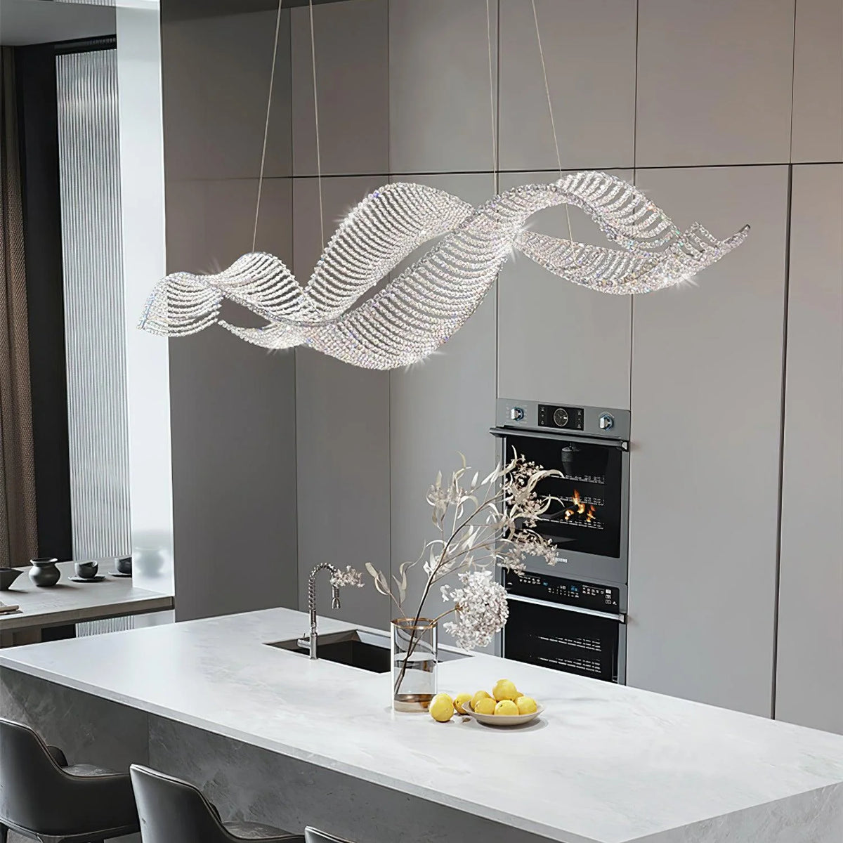 Wavy crystal hanging on the dining table