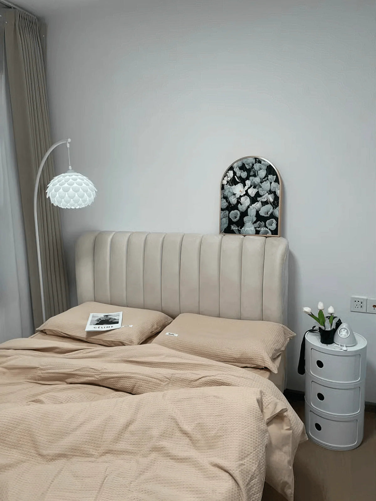 Arched Pine Cone Floor Lamp brights in the bedroom at night