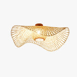 Bamboo Wave Ceiling Lamp: Handwoven bamboo fixture with curved lattice, casts warm light patterns