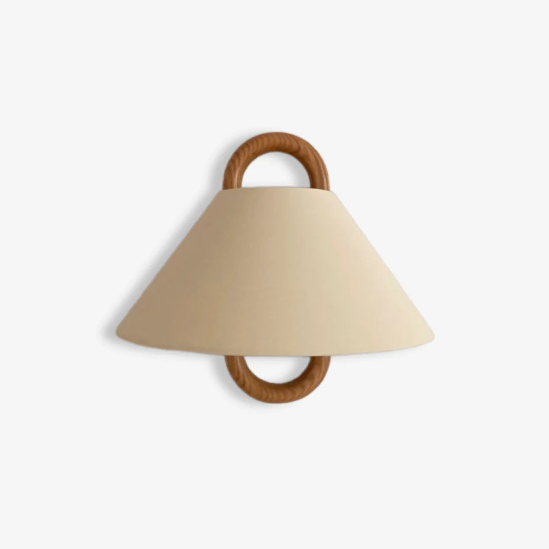 A beech solid wood wall lamp with a beige lampshade, featuring a clean and modern design.