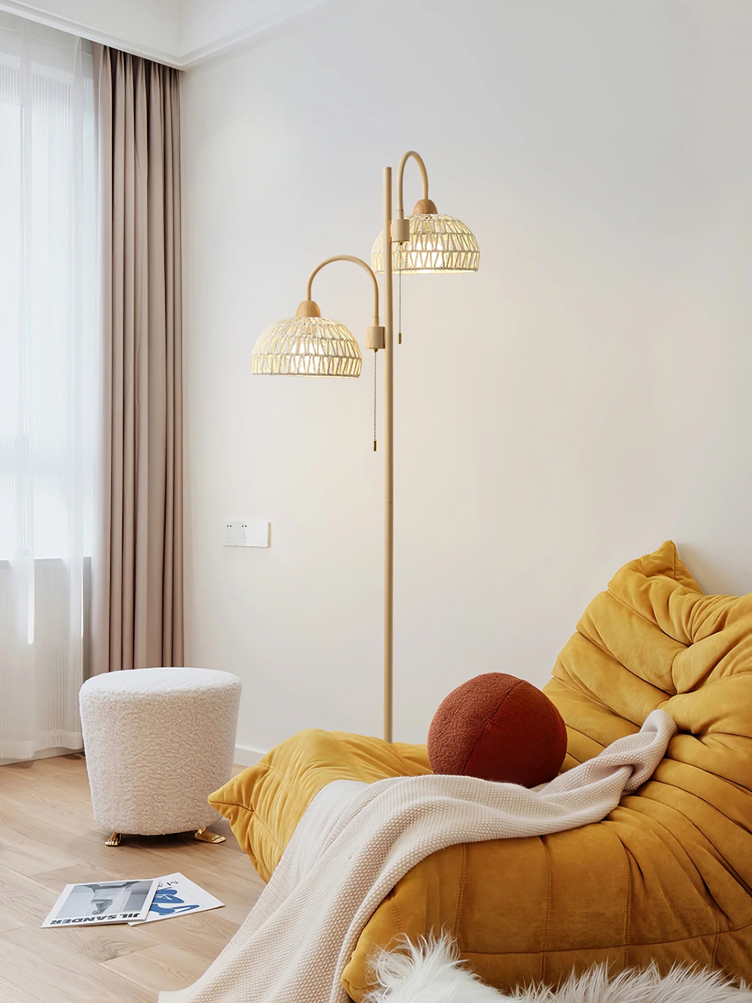 Beige Rattan Floor Lamp 48