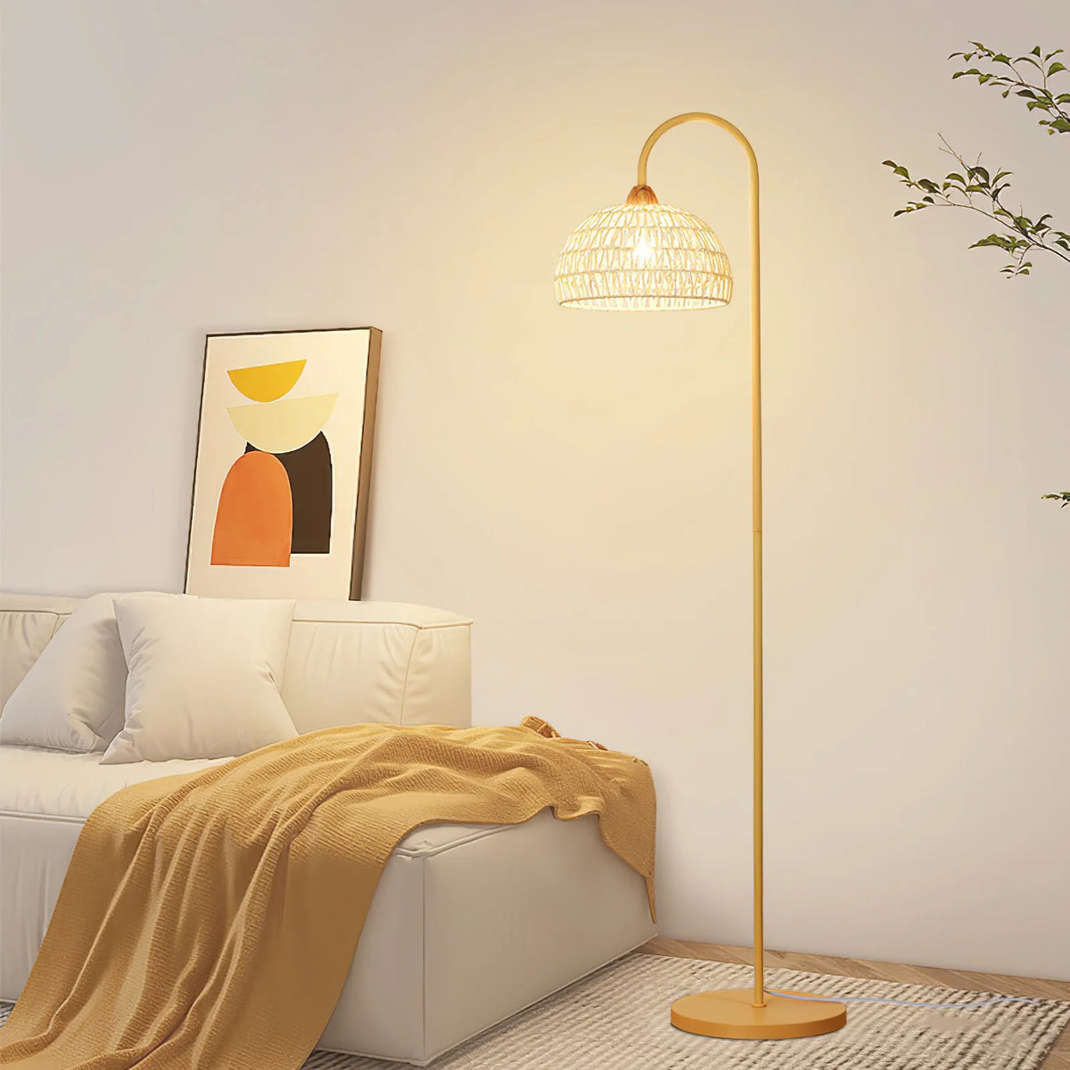 Beige Rattan Floor Lamp 70