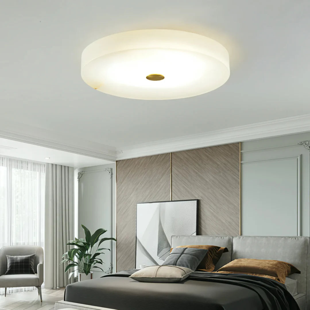 Alabaster Ceiling Lamp lights up the bedroom