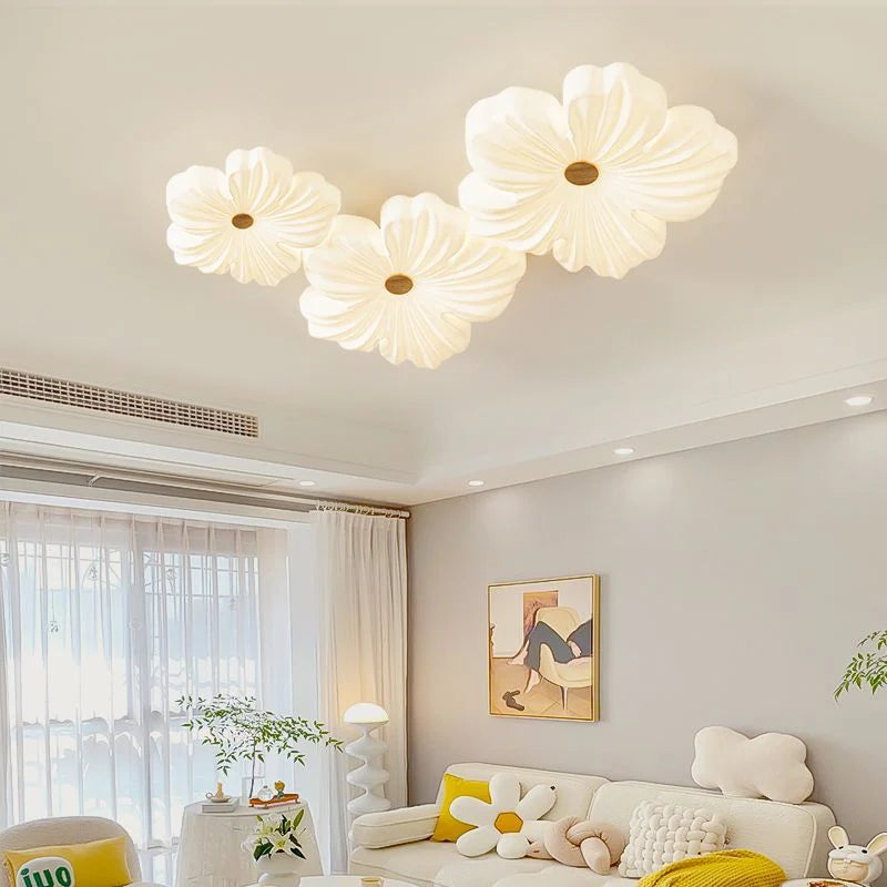 Natural beauty of flower-shaped lamp enhancing a bohemian-inspired lounge