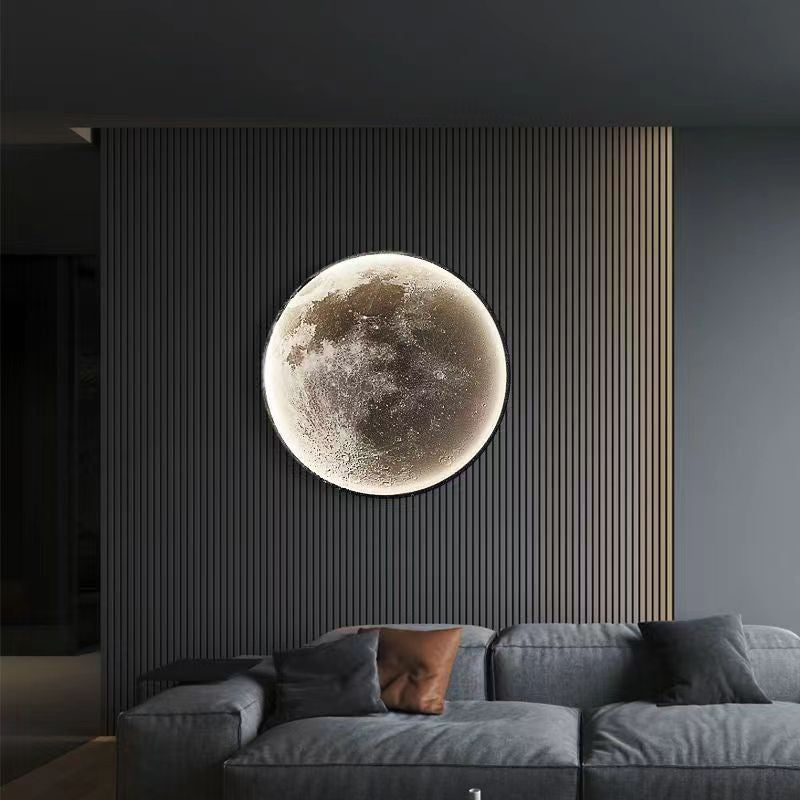 Highly simulated moon lamp emits "moonlight" in the living room on summer nights