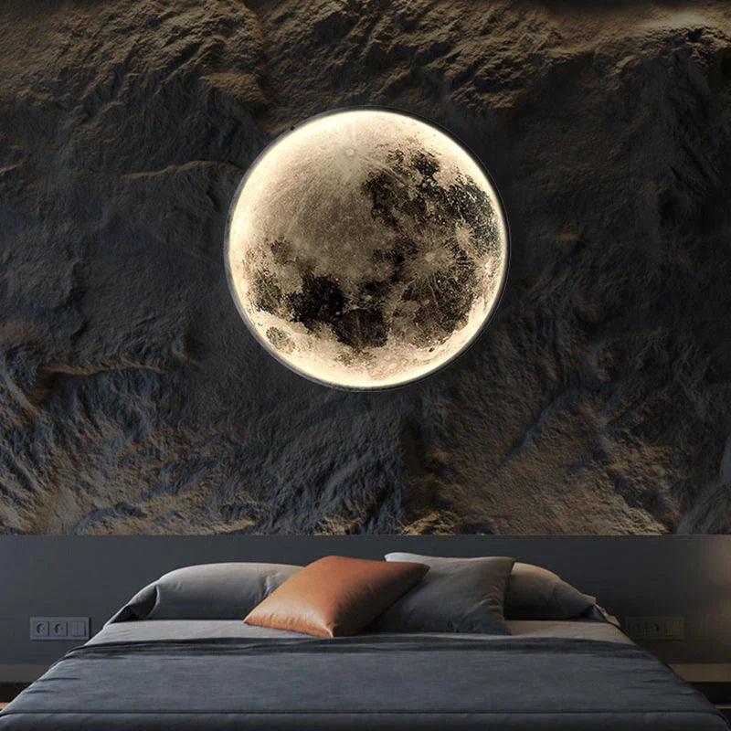 Simulated moon wall lamp "rises" in the quiet bedroom