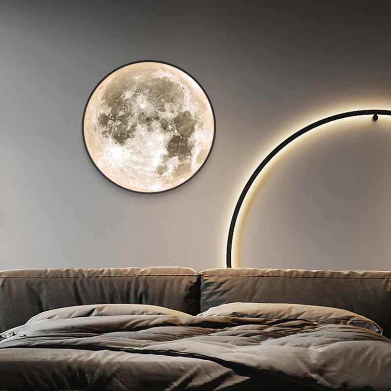 Golden hour effect from moon lamp enhancing a cozy living room corner