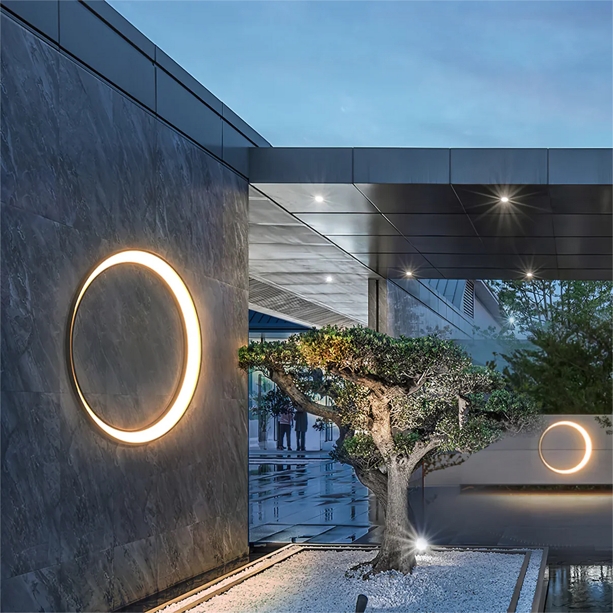 Elegant Crescent Wall Light adding ambient glow to exterior wall