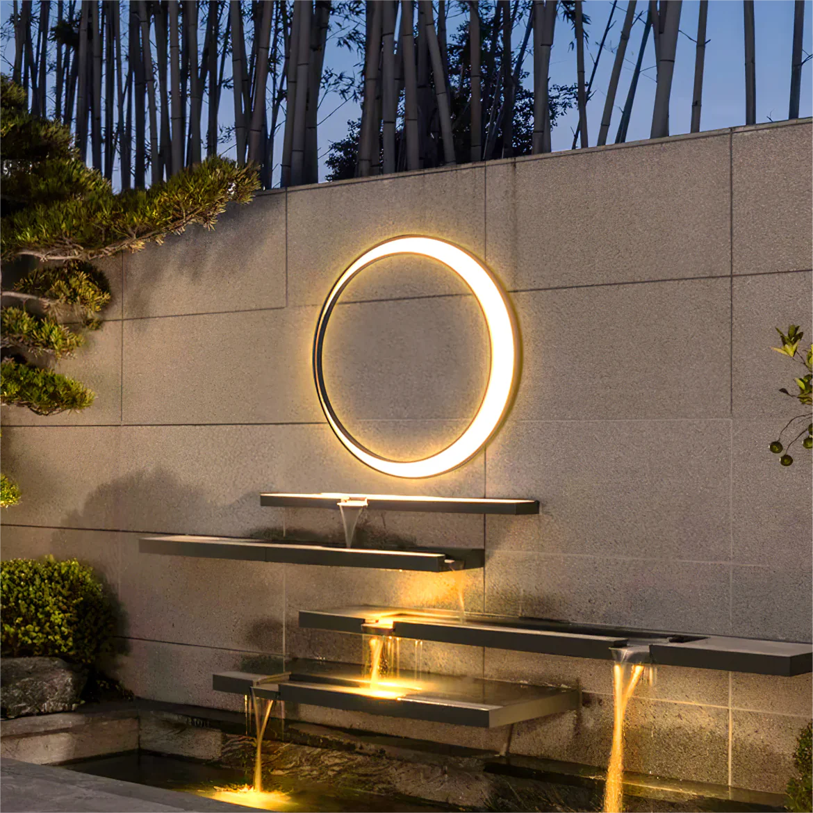 Outdoor - suitable Crescent Wall Light with illuminated circular feature