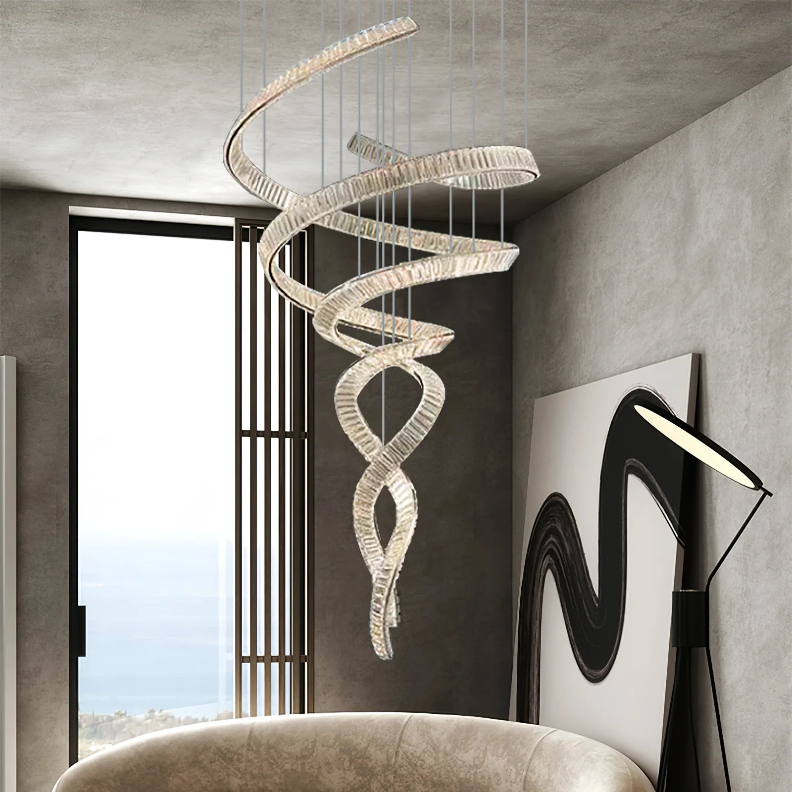 Double_Spiral_Crystal_Chandelier_in the living room