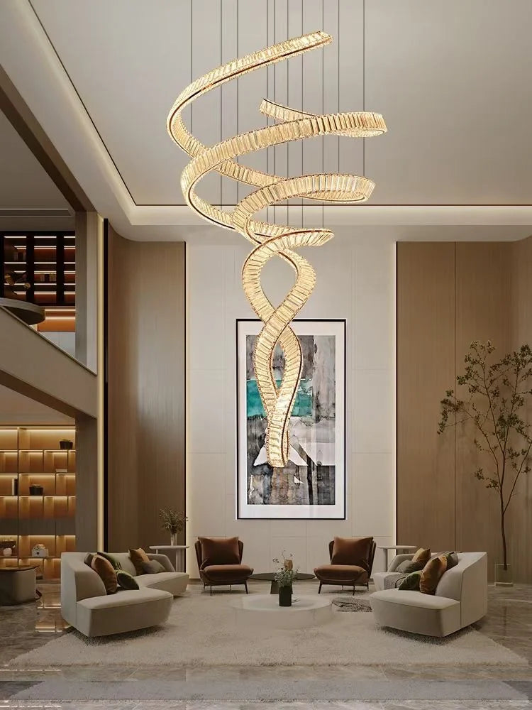 Large Double Spiral Crystal Chandelier