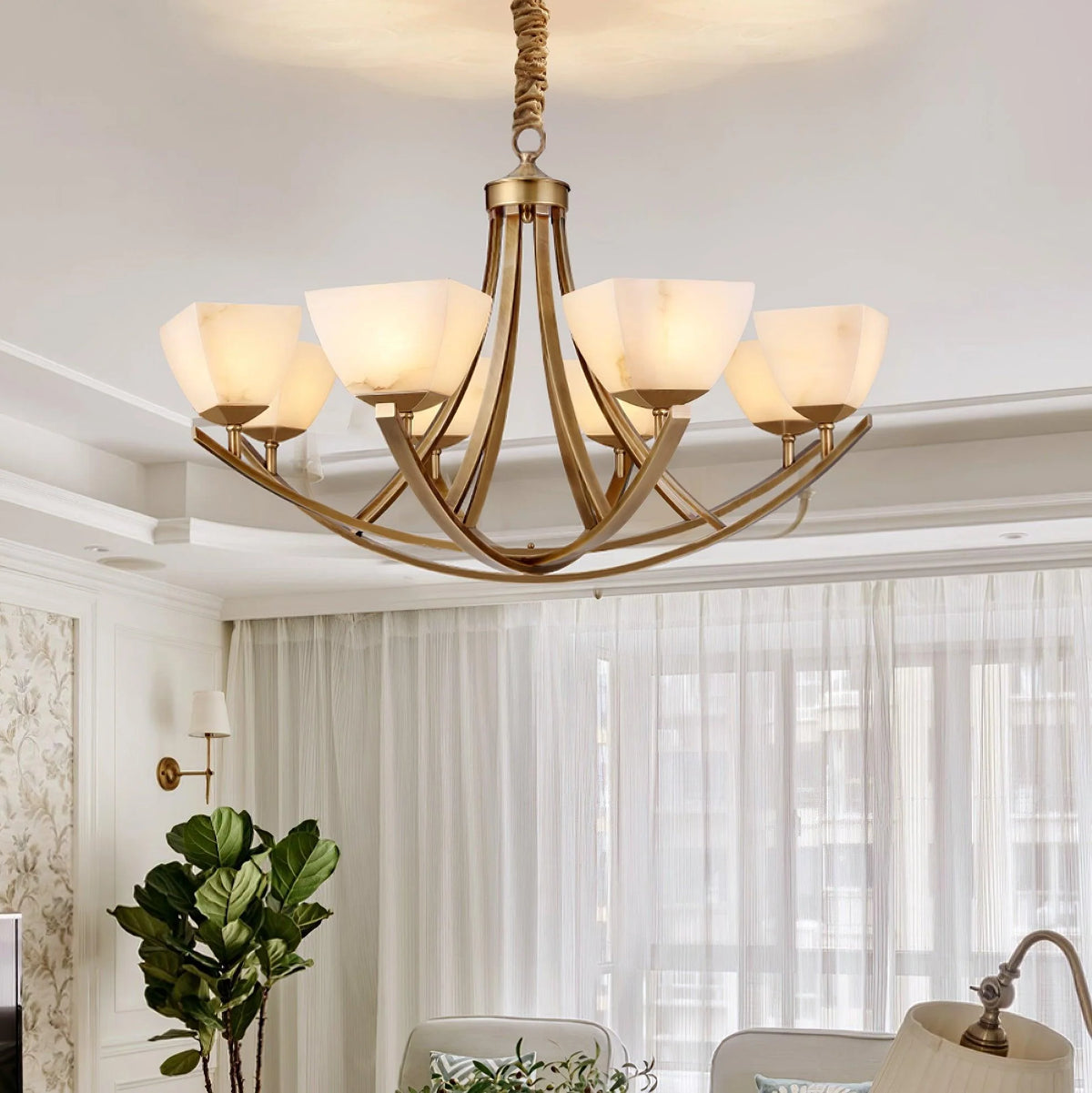 Dover Brass Glass Chandelier 4