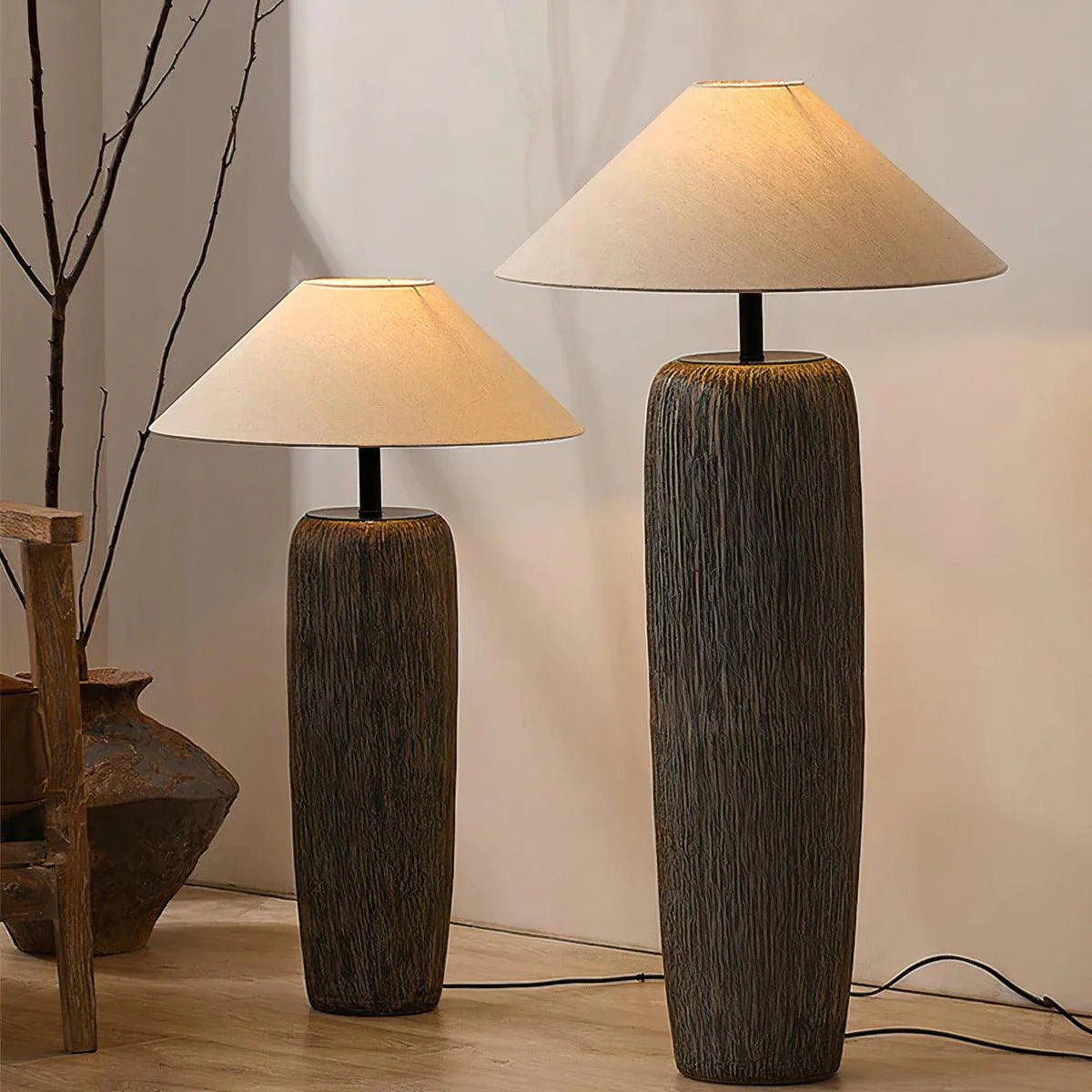 Floor lamps add a warm feeling to the living room.