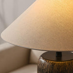 Close-up of the fabric lampshade of the floor lamp